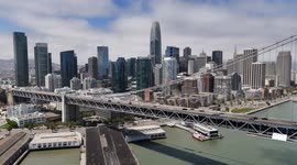 US: Aerial View Captures the Iconic Span Linking San Francisco and Oakland Across the Historic Heart of the Bay