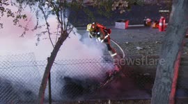 US, Los Angeles: Highland Park Subaru Catches Fire After Crash