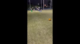 Boy trips during children’s soccer game in Kanie, Aichi, Japan
