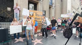 Demonstrators protest outside theatre where Jimmy Kimmel Live is is filmed in Hollywood