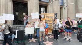 US: Demonstrators protest outside theatre where Jimmy Kimmel Live is is filmed in Hollywood