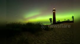 US: Northern Lights Aurora Dazzle Over Michigan Lighthouse