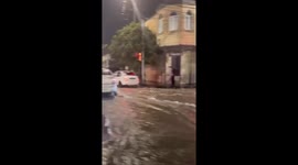 Heavy rainfall causes street flooding in Makhachkala, Dagestan, Russia