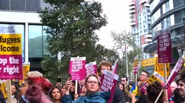 Pro migrant rally outside the Britannia Hotel in Canary wharf