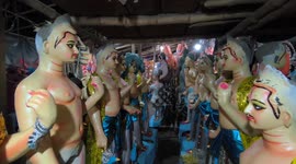 India: Goddess Durga idol Preparation.