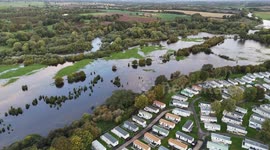 Aerial view of the river Ure in Ripon, North Yorkshire as it bursts its banks