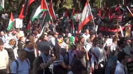 Pro-Palestinian protesters march from Hyde Park in Sydney, Australia.