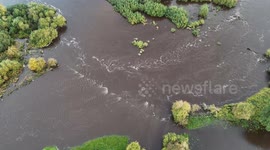 Flooding in North Yorkshire: River Ure Overflows in Ripon (Aerial)