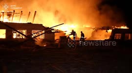 Firefighters extinguish fire in Ukraine's Sumy after Russian drone attack