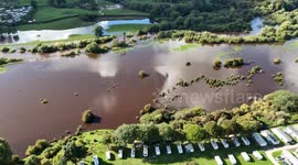 North Yorkshire Flooding: River Ure Reaches Peak Flow (Aerial)