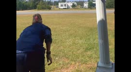 Woman trips while running in heels in Clarksville, Florida, USA
