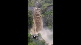 Road blocked by raging waterfalls during Super Typhoon Ragasa