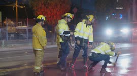 US, Los Angeles: Pacoima Hydrant Sheared In Crash