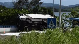 Truck Crashes in Martinique, Comes to Rest Against Safety Rail in Le François