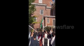 US: Raising the Syrian flag over the Syrian embassy building in Washington