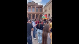 Palestine supporters wave flags during national strike in Italy