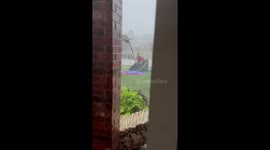 Pirate ship Halloween decorations sway in storm in Texas, USA