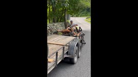 Mower Does a Wheelie Off the Trailer