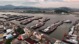 Boats dock in Jiangmen as China braces for typhoon Ragasa