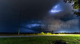 Timelapse of intense nighttime lightning storm in Valley, Nebraska, USA