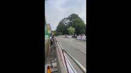 Cyclists crash into barrier during race in Shaanxi, China