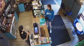 Customer throws stapler at barista during coffee shop dispute in Krasnoyarsk, Russia