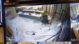 Water crashes through luxury hotel in Hong Kong during Typhoon Ragasa onslaught