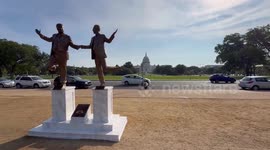 Statue Of Trump And Epstein Appears Outside US Capitol VIDEO