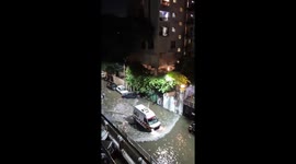 Flooded roads disrupt traffic and pedestrians in Kolkata, India