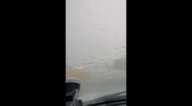 Heavy rain causes near zero visibility on I-270 in Hilliard, Ohio, USA