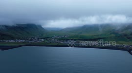 The town vik black sand beach south iceland drone 4k
