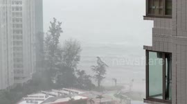 Typhoon Ragasa Floods Hong Kong Coast With Muddy Waves