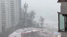 Hong Kong: Typhoon Ragasa Sends Muddy Waves Flooding Hong Kong Coast