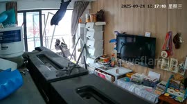 Balcony door ripped off by fierce Typhoon Ragasa winds in southern China