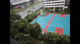 Typhoon Ragasa damages sports ground amid red storm surge warning in Guangdong, China
