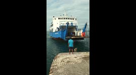 Dog joins crew to help moor ferry to dock