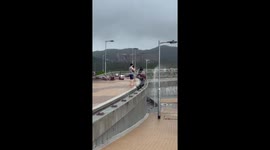 Strong water surge at Tseung Kwan O during Typhoon Ragasa in Hong Kong, China