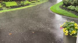 Steady downpour drenches in Mansfield, Massachusetts, USA