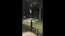 Burst pipe floods basements in Enford Street, London, UK