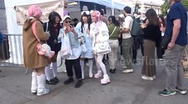 Great atmosphere at Japan Matsuri 2025 in London - funky Japanese girls enjoy celebrations in Trafalgar Square