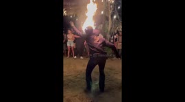 Fire football tricks amaze onlookers in Puerto Viejo, Costa Rica