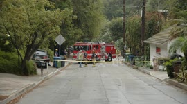 US, Los Angeles: Hollywood Hills West Downed Tree Takes Out Power Line And Snarls Traffic