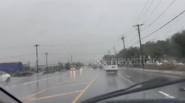 Heavy downpour but roads remain passable in Warwick, Rhode Island, USA