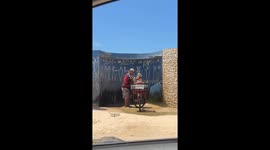 Puppy Gets a Beach Shower