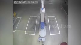Tyre hits car at petrol station in Thailand