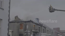 Blackpool former Carlton Hotel Fire Saturday 27th September 2025. Chimney Collapse. 50fps. 4k