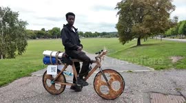 Student travels 780 miles across UK - on handmade wooden bike