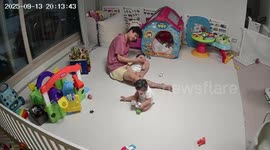 Baby throws bottle at twin brother in Seoul, South Korea