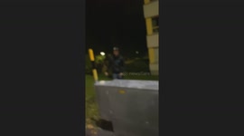 Man slips attempting to jump on utility cabinet in Ostersund, Sweden