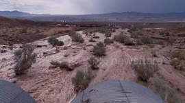Flash floods rush through desert wash near Laughlin, USA